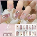Close-up of BB-034 5D gel nail stickers with gold foil and sparkling colorful glitter - Style BB034