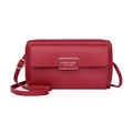 Deep red PU leather crossbody phone bag with gold metal frame and long shoulder strap - Burgundy