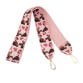 Macro detail of thick ethnic floral jacquard bag strap with pink embroidery and gold hooks - White Rose Red Floral