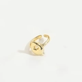 Adjustable minimalist gold ring featuring a geometric hollow circle and white pearl accent - Gold Letter Q