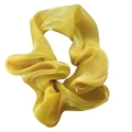 Luminous yellow organza scrunchie with a shimmering iridescent finish on white background - Pearly Satin Yellow