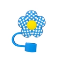 Copri cannuccia in silicone a fiore a scacchi blu e bianchi per Stanley Cup da 10mm - Blu