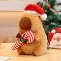 Weihnachts-Capybara Plüschtier mit festlicher roter Mütze und gestreifter Zuckerstange - Zuckerstange & Glocke