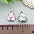 Pink enamel flower pendant with pearl center and 1.5cm measurement scale detail - 1Pc Pink Dotted Flower