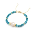 Meerlagige armband met barokparel, turquoise kralen en Maria-medaillon - Turkoois Kralen Barok Parel Stijl