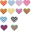 Set di 12 toppe ricamate a cuore a scacchi per decorazione di vestiti e borse fai-da-te - Set di 12 (Cuore a Scacchi) (C3XL-114-YT)