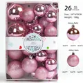 Lot de 26 boules de Noël roses brillantes et pailletées dans une boîte cadeau élégante - Lot de 26 / Rose