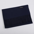 Navy blue cashmere scarf with fringe details and a minimalist brand-free material label - Navy Blue / 68x200cm