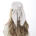 Champagne satin square scarf tied as a headpiece showing elegant silk gloss - 70cm x 70cm / Silver