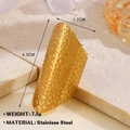 Hammered texture gold wide ring in stainless steel with retro geometric open design - Long Hammered / Gold Ring 759