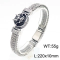 Retro dragon head braided bracelet in silver stainless steel with engraved pattern - Silver (KB181372-KJX)