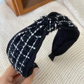 Classic black and white tweed knotted headband for women featuring high top design - S39 Black Tweed Knot Style