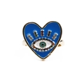 Goldener offener Herzring mit blauem Evil Eye Motiv und bunten Zirkoniasteinen - Einstellbar Offen / Blau