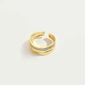 Überkreuzter goldener offener Ring mit funkelnden klaren Zirkonreihen und Politur - Glatter Weißer Zirkonia Ring