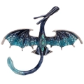 Fantasy blue enamel flying dragon brooch with green gems on a white background - Blue Gradient