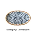 Oval ceramic snack tray in Raindrop Style with woven rattan rim, size 20x11.5x2.5cm - Raindrop Style