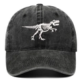 Dettaglio ricamo scheletro di dinosauro su cappellino da baseball nero lavato - Taglia unica / Nero