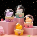 Cute cartoon animal snow globe with cupcake base and glowing glitter in orange finish - 25-18# (lights + Snowflakes)