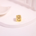 Gold square charm bead featuring letter G with micro-pave cubic zirconia crystals - Letter G