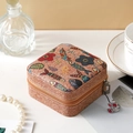 Square portable jewelry box with colorful fish and floral patterns on fabric finish - Flower Fish