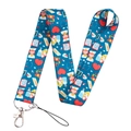 Detail of medical lanyard featuring cartoon nurse icons and cardiology patterns on blue strap - Nurse Elements-Dark Blue