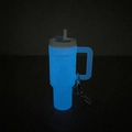 Luminous glow-in-the-dark water cup keychain with handle and straw in blue light - Glow In The Dark Sky Blue