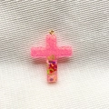 Pink glitter resin cross charm with colorful letter inserts for DIY fashion accessories - 2# (Bright Pink Glitter Letter Cross Pendant)