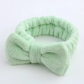 Mint green coral fleece headband with soft bowknot design for face washing - Mint Green