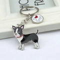 Boston Terrier enamel keychain with silver ring and I Love Dogs charm accessory - Black Chihuahua
