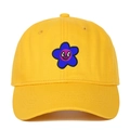 Casquette de baseball jaune gingembre avec broderie smiley fleur bleue au centre - Réglable / Jaune