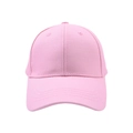 Close-up of pink cotton baseball cap showing 6-panel stitching and embroidery eyelets - Pink