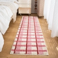 Modern plush checkered bedside rug in pink and white with deep red grid accents - 40x60cm / Cherry Blossom
