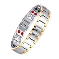 Bracelet magnétique en acier inoxydable bicolore or et argent avec pierres d'énergie - Argent Bord Doré Double Rangée 4-en-1