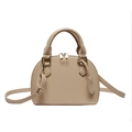Elegante beige PU-leren schelptas met gouden ritsen en verstelbare riem - Khaki