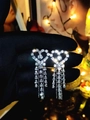 Elegant silver heart drop earrings with sparkling rhinestones and long tassel chains - Silver Heart Tassel (DTE1316625S-W)