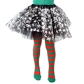 Kids Halloween costume set with black pumpkin tulle skirt and red green striped tights - 6-8 Years / Red Green Stripes