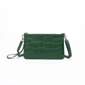 Green crocodile pattern leather envelope crossbody bag with detachable shoulder strap - Crocodile / Dark Green