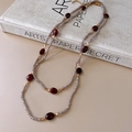 Double-layered beaded necklace with red oval stones and gold plating in bohemian style - Grey Faceted Bead Double Layer Style / 36# Grey