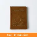 Khaki leather passport holder with gold foil heart and plane patterns, 14.3x21.5cm - Khaki