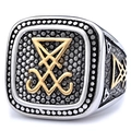 Anello con sigillo di Lucifero in acciaio inossidabile finitura oro e argento - US 7 / Stile Sigillo di Lucifero Oro Bicolore (15301)