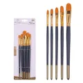 5-piece professional nylon artist brush set with blue handles and golden ferrules - 5Pcs Filbert HB075C / Dark Blue