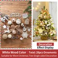 28-piece white wooden Christmas tree ornament set with reindeer, stars and warm LED lights - White & Wood (28 Pieces)
