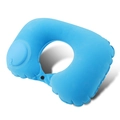 Sky blue inflatable U-shaped travel neck pillow with manual press pump and soft flocking - Flocking/Velvet / Neck Pillow / Sky Blue