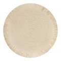 Tovaglietta rotonda beige in carta intrecciata con frange decorative stile boho - Bianco Sporco