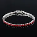 Hip hop tennis bracelet with silver finish and square red cubic zirconia stones - 3mm-16cm / Red Zirconia