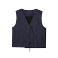 Gilet sans manches bleu marine à fines rayures en mélange de lin avec boutonnage - XS / Vests / Rayures bleu foncé