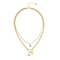 Double-layered gold stainless steel necklace with turquoise charms and tree of life pendant - 4# Hexagram & Sun Style