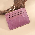 Pink purple PU leather card holder with crocodile texture and gold keychain accessory - Watermelon red