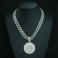 Silver iced out Libra zodiac pendant with sparkling crystals on a Cuban link chain - Libra with 18inch Cuban Chain / Silver