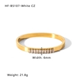 Polished gold plated titanium steel bangle with square zircons, 6mm wide and 21.8g weight - White Rectangular Zirconia Style (HF-B5107-白) / 18K Gold